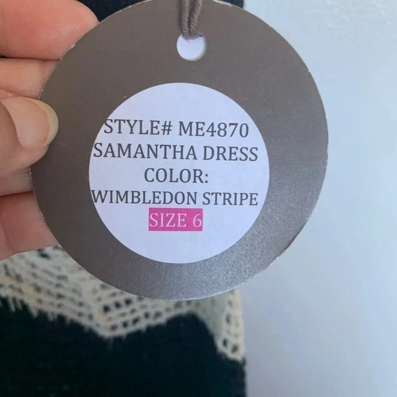 NWT Eva Franco Samantha Dress Wimbledon Stripe Open Weave Midi Dress Size 6 - Picture 5 of 7